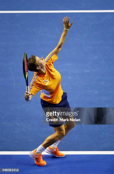 Demi Schuurs of the Netherlands practices during a training session ahead of the World Group Play-Off Fed Cup tie between Australia and the...