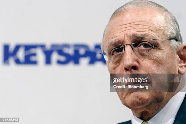Robert Catell, chairman and chief executive officer of KeySpan Corp., listens during a news conference at KeySpan headquarters in New York Monday,...