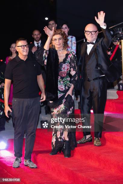 Fashion designer Stefano Gabbana, actress Sofia Loren and fashion designer Domenico Dolce attend the Dolce & Gabbana Alta Moda and Alta Sartoria...