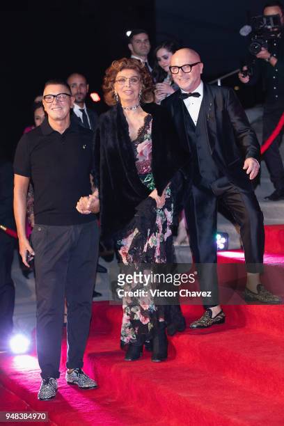 Fashion designer Stefano Gabbana, actress Sofia Loren and fashion designer Domenico Dolce attend the Dolce & Gabbana Alta Moda and Alta Sartoria...