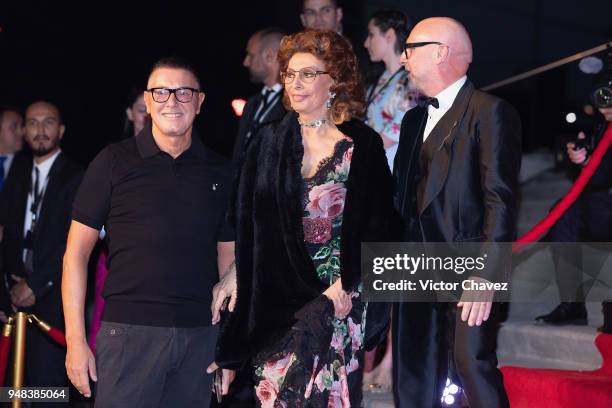 Fashion designer Stefano Gabbana, actress Sofia Loren and fashion designer Domenico Dolce attend the Dolce & Gabbana Alta Moda and Alta Sartoria...