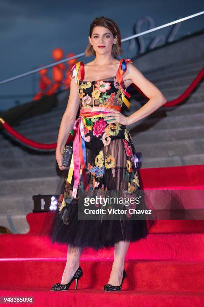 Irene Azuela attends the Dolce & Gabbana Alta Moda and Alta Sartoria collections fashion show at Soumaya Museum on April 18, 2018 in Mexico City,...