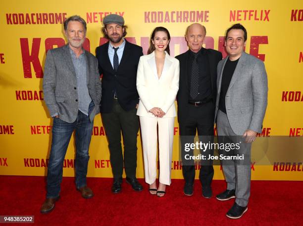 Bruce Greenwood, Jason Sudeikis, Elizabeth Olsen, Ed Harris, and Mark Raso attend Los Angeles special screening of Netflix's film 'KODACHROME' on...