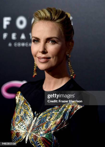 Charlize Theron atttends the Premiere Of Focus Features' "Tully" at Regal LA Live Stadium 14 on April 18, 2018 in Los Angeles, California.