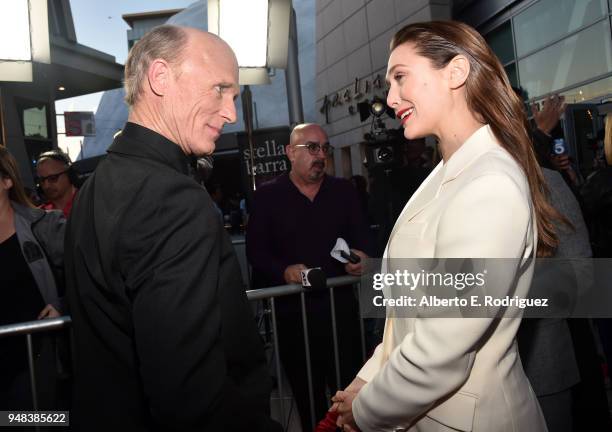 Ed Harris and Elizabeth Olsen attend the premiere of Netflix's "Kodachrome" at ArcLight Cinemas on April 18, 2018 in Hollywood, California.