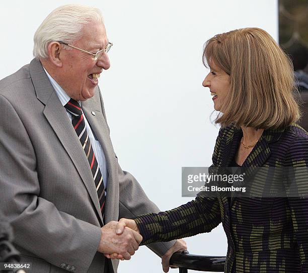 Ian Paisley, Northern Ireland's first minister, left, meets with Paula Dobriansky, U.S. Special envoy on Northern Ireland, on her arrival for the...
