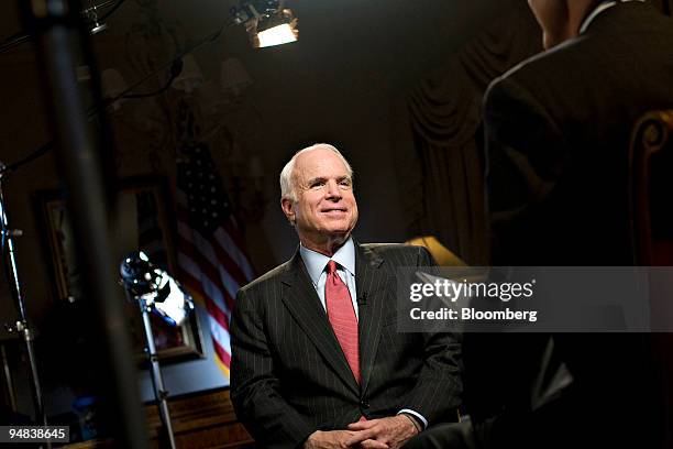 Senator John McCain, the presumptive Republican presidential nominee, speaks during an interview in New York, U.S., on Tuesday, June 10, 2008. McCain...