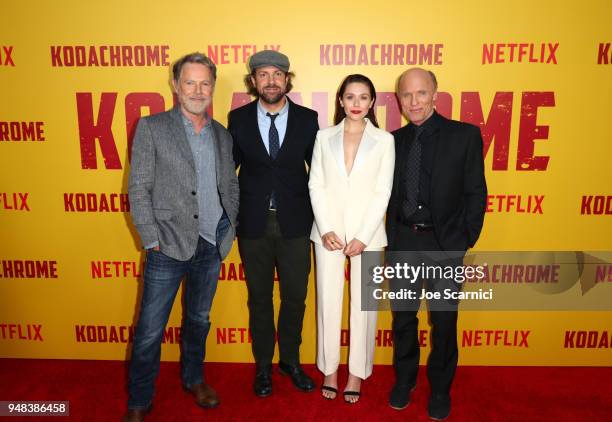 Bruce Greenwood, Jason Sudeikis, Elizabeth Olsen, and Ed Harris attend Los Angeles special screening of Netflix's film 'KODACHROME' on April 18, 2018...