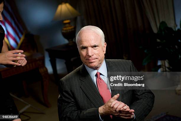 Senator John McCain, the presumptive Republican presidential nominee, speaks during an interview in New York, U.S., on Tuesday, June 10, 2008. McCain...