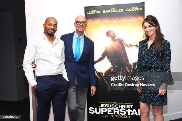 Actor Brandon Victor Dixon, moderator Richard Ridge and singer Sara Bareilles attend SAG-AFTRA Foundation Conversatons: 'Jesus Christ Superstar Live...