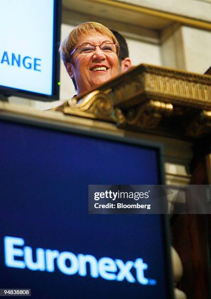 Ester Levanon, chief executive officer of the Tel Aviv Stock Exchange, smiles during the opening bell ceremony at the New York Stock Exchange in New...