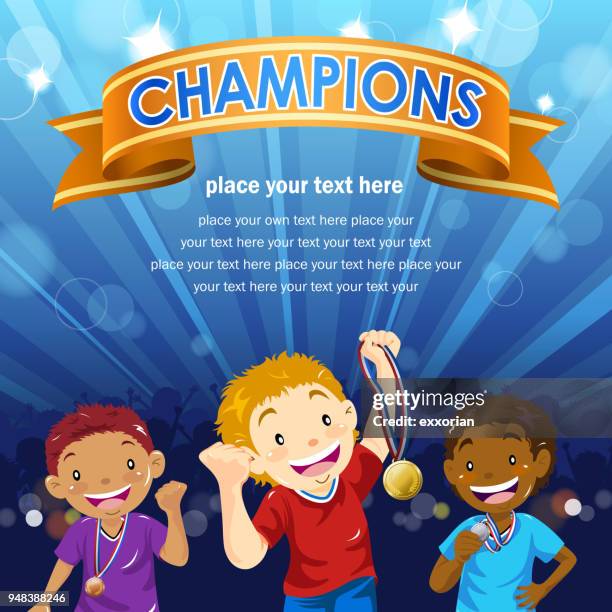 boy champions with medals - hispanic boy stock illustrations