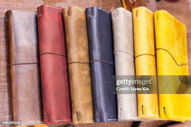 leather notebooks - workbook stock pictures, royalty-free photos & images