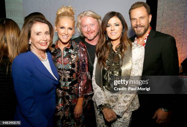 United States Representative Nancy Pelosi, Kimberly Fairchild, Phillip Sweet, Karen Fairchild and Jimi Westbrook of Little Big Town attend Grammys on...