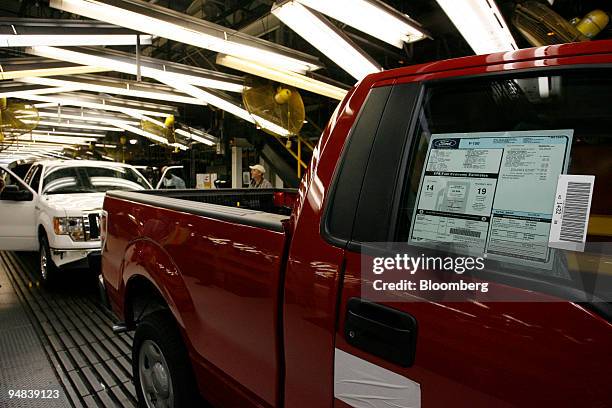 Ford F-150 pickup trucks roll down the assembly line at the Kansas City Assembly Plant in Claycomo, Missouri, U.S., on Thursday, Oct. 2, 2008. Ford...