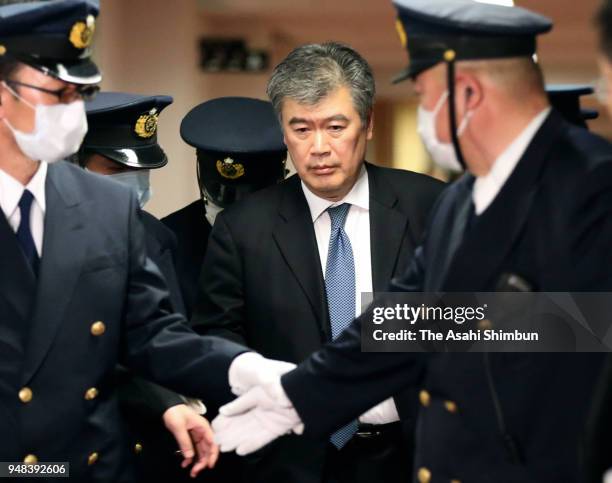 Administrative Vice Finance Minister Junichi Fukuda leaves the Finance Ministry on April 16, 2018 in Tokyo, Japan. The ministry released the results...
