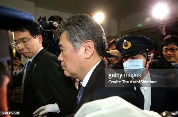 Administrative Vice Finance Minister Junichi Fukuda leaves the Finance Ministry on April 16, 2018 in Tokyo, Japan. The ministry released the results...