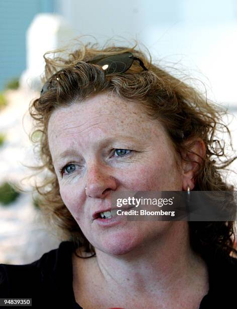 Artist Rachel Whiteread poses near a model of her shortlised proposal, entitled 'Recycled Mountain' at Ebbsfleet International Station, Kent, U.K.,...