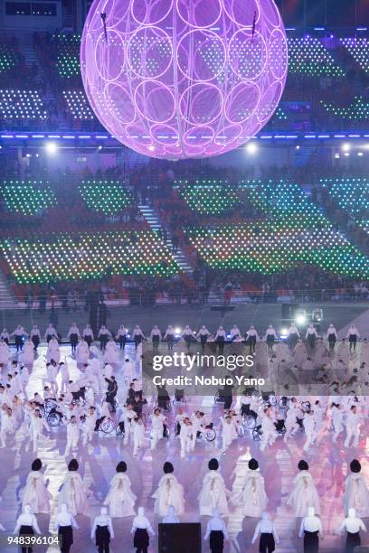 Dancers perform during the opening ceremony of the PyeongChang 2018 Paralympic Games at the PyeongChang Olympic Stadium on March 9, 2018 in...