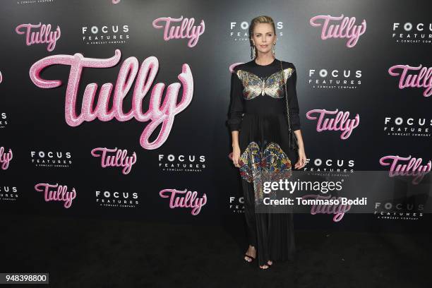 Charlize Theron attends the Premiere Of Focus Features' "Tully" at Regal LA Live Stadium 14 on April 18, 2018 in Los Angeles, California.