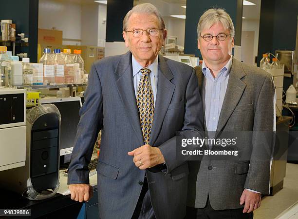 Alfred E. Mann, chairman and chief executive officer of MannKind Corp., left, and Hakan Edstrom, president and chief operating officer, pose at the...