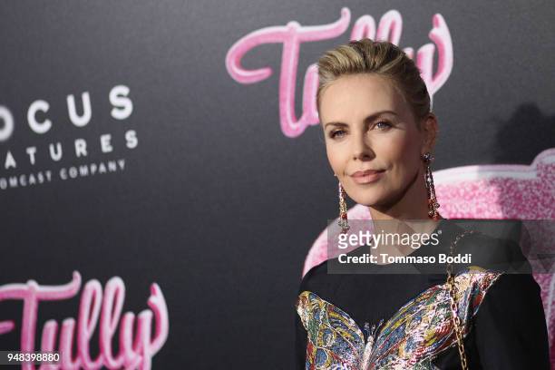 Charlize Theron attends the Premiere Of Focus Features' "Tully" at Regal LA Live Stadium 14 on April 18, 2018 in Los Angeles, California.