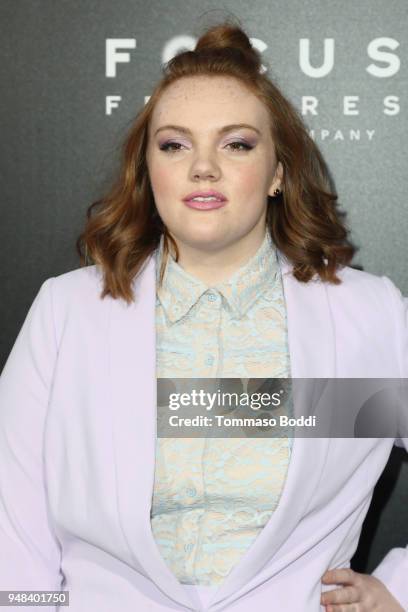 Shannon Purser attends the Premiere Of Focus Features' "Tully" at Regal LA Live Stadium 14 on April 18, 2018 in Los Angeles, California.