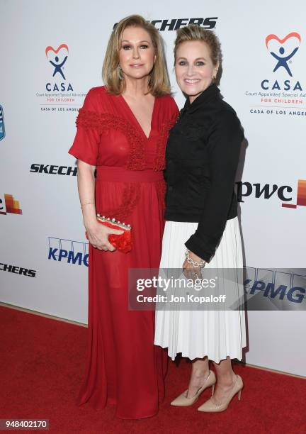 Kathy Hilton and Maureen McCormick attend CASA Of Los Angeles' 2018 Evening To Foster Dreams Gala at The Beverly Hilton Hotel on April 18, 2018 in...