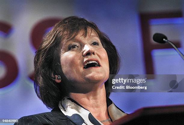 Isabella Moore, president of the British Chambers of Commerce speaks at their annual conference in Westminster, London, Wednesday, April 21, 2004.