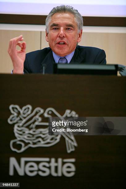 Peter Brabeck-Letmathe, Nestle SA chief executive officer speaks at a news conference in Vevey, Switzerland, Thursday, February 23, 2006. Nestle SA,...