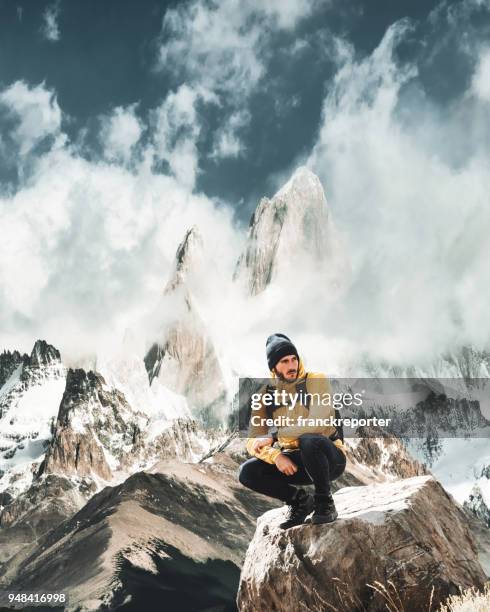 man hiking at el chalten - argentina - santa cruz province argentina stock pictures, royalty-free photos & images