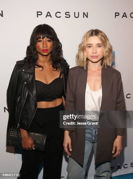 Monique Coleman and Olesya Rulin attend Party with a Purpose, the Official Pre-Party to WE Day California at The Peppermint Club on April 18, 2018 in...