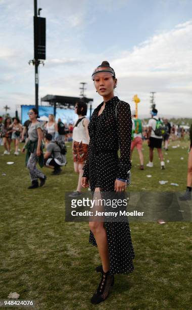 Aimee Song wearing a complete Dior look during day 3 of the 2018 Coachella Valley Music & Arts Festival Weekend 1 on April 15, 2018 in Indio,...
