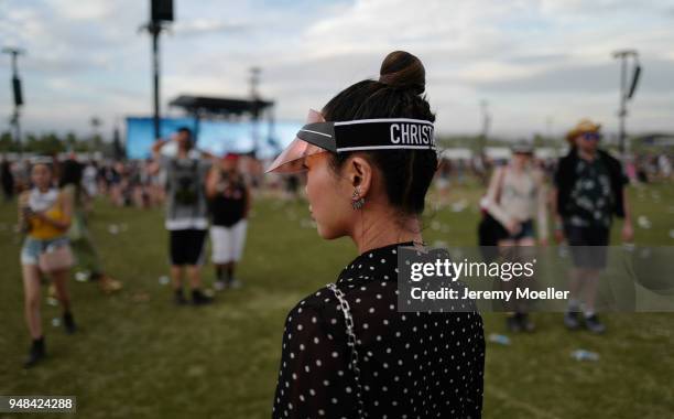 Aimee Song wearing a complete Dior look during day 3 of the 2018 Coachella Valley Music & Arts Festival Weekend 1 on April 15, 2018 in Indio,...