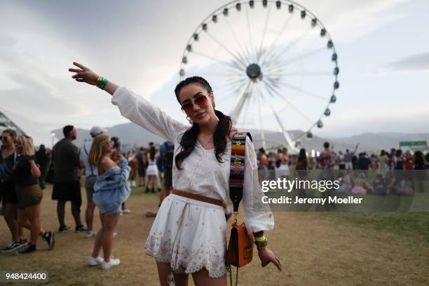 Tamara Kalinic wearing a dior bag during day 3 of the 2018 Coachella Valley Music & Arts Festival Weekend 1 on April 15, 2018 in Indio, California.