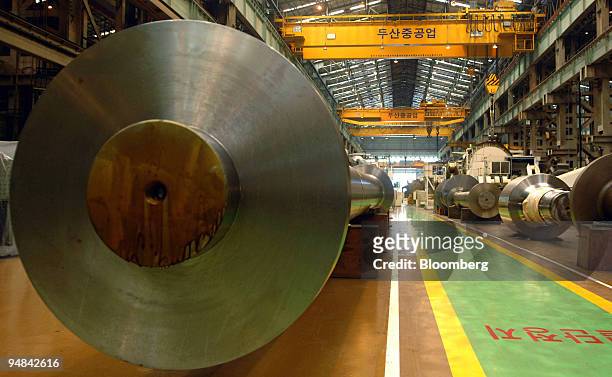 Ship parts are manufactured at Doosan Heavy Industries & Construction Co.'s Changwon plant in Changwon, South Korea, on Thursday, Sept. 25, 2008....