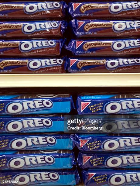 Oreo cookies, made by Kraft Foods Inc., are on a shelf in a grocery store in Wilmette, Illinois on Tuesday, April 20, 2004. Altria Group, Inc., the...