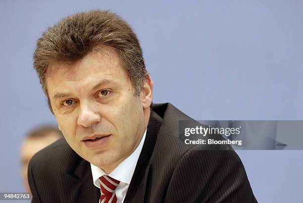 Werner Gatzer, State Secretary in the Federal Ministry of Finance speaks at a 2006 German budget news conference in Berlin, German, Wednesday,...