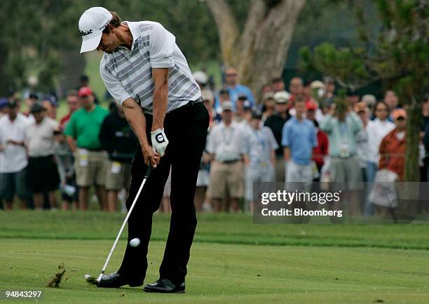 Golfer Adam Scott hits from the fairway along hole one on day three of the 108th U.S. Open at Torrey Pines Golf Course in La Jolla, California, U.S.,...