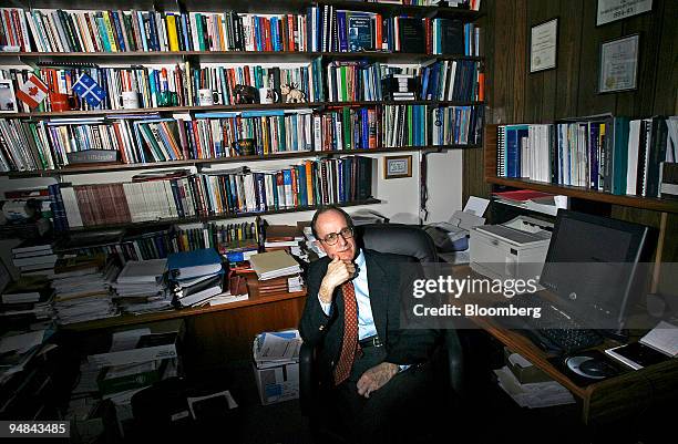 Bart Hildreth, director of the Kansas Public Finance Center at Wichita State University, sits in his office at the campus in Wichita, Kansas Tuesday,...