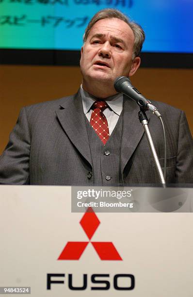 Mitsubishi Fuso Truck & Bus Corp. President Harald Boelstler speaks at a press conference in Tokyo, Monday, November 28, 2005. Fuso, 85 percent owned...