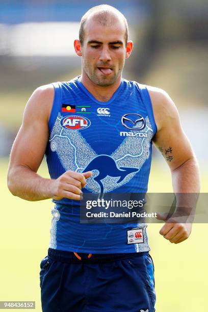 Ben Cunnington of the Kangaroos in action at Arden Street Ground on April 19, 2018 in Melbourne, Australia.