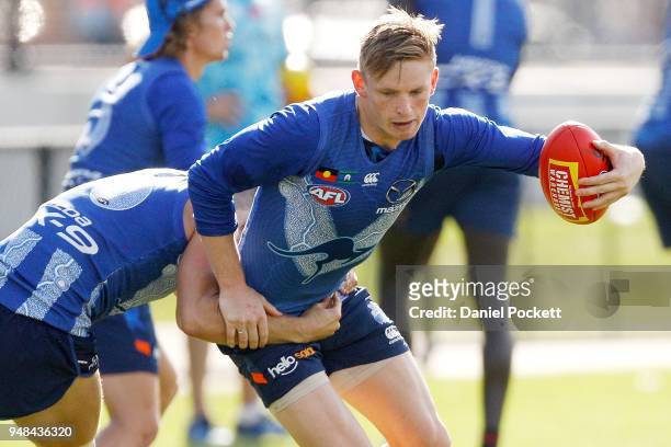 Jack Ziebell of the Kangaroos in action at Arden Street Ground on April 19, 2018 in Melbourne, Australia.