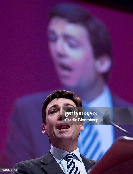 Andy Burnham, U.K. Secretary of state for culture, media and sport, delivers his conference speech during day four of the annual Labour Party...