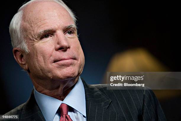 Senator John McCain, the presumptive Republican presidential nominee, listens during an interview in New York, U.S., on Tuesday, June 10, 2008....