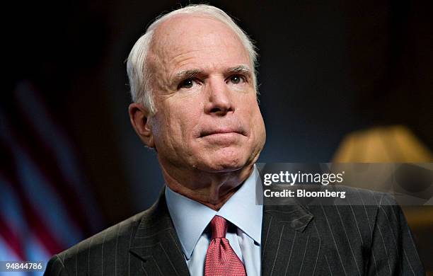 Senator John McCain, the presumptive Republican presidential nominee, listens during an interview in New York, U.S., on Tuesday, June 10, 2008....