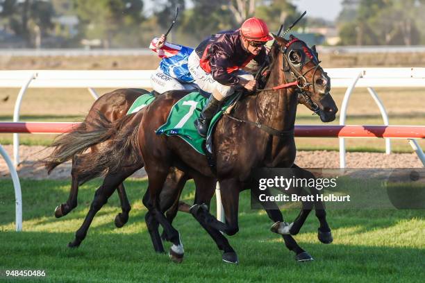 Crisis Point ridden by Jarrod Fry wins the Werribee Open Range Zoo BM58 Handicap at Werribee Racecourse on April 19, 2018 in Werribee, Australia.