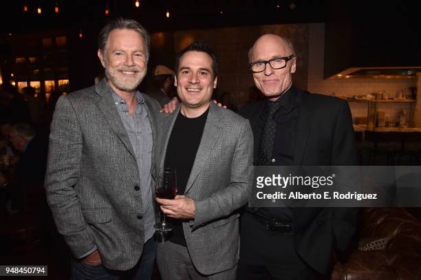 Bruce Greenwood, Mark Raso and Ed Harris attend the after party for the premiere of Netflix's "Kodachrome" at ArcLight Cinemas on April 18, 2018 in...
