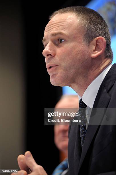 Marius Kloppers, BHP Billiton Ltd. Chief executive officer, speaks during a news conference following the company's annual general meeting in...