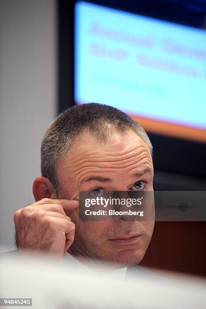 Marius Kloppers, BHP Billiton Ltd. Chief executive officer, pauses during a news conference following the company's annual general meeting in...